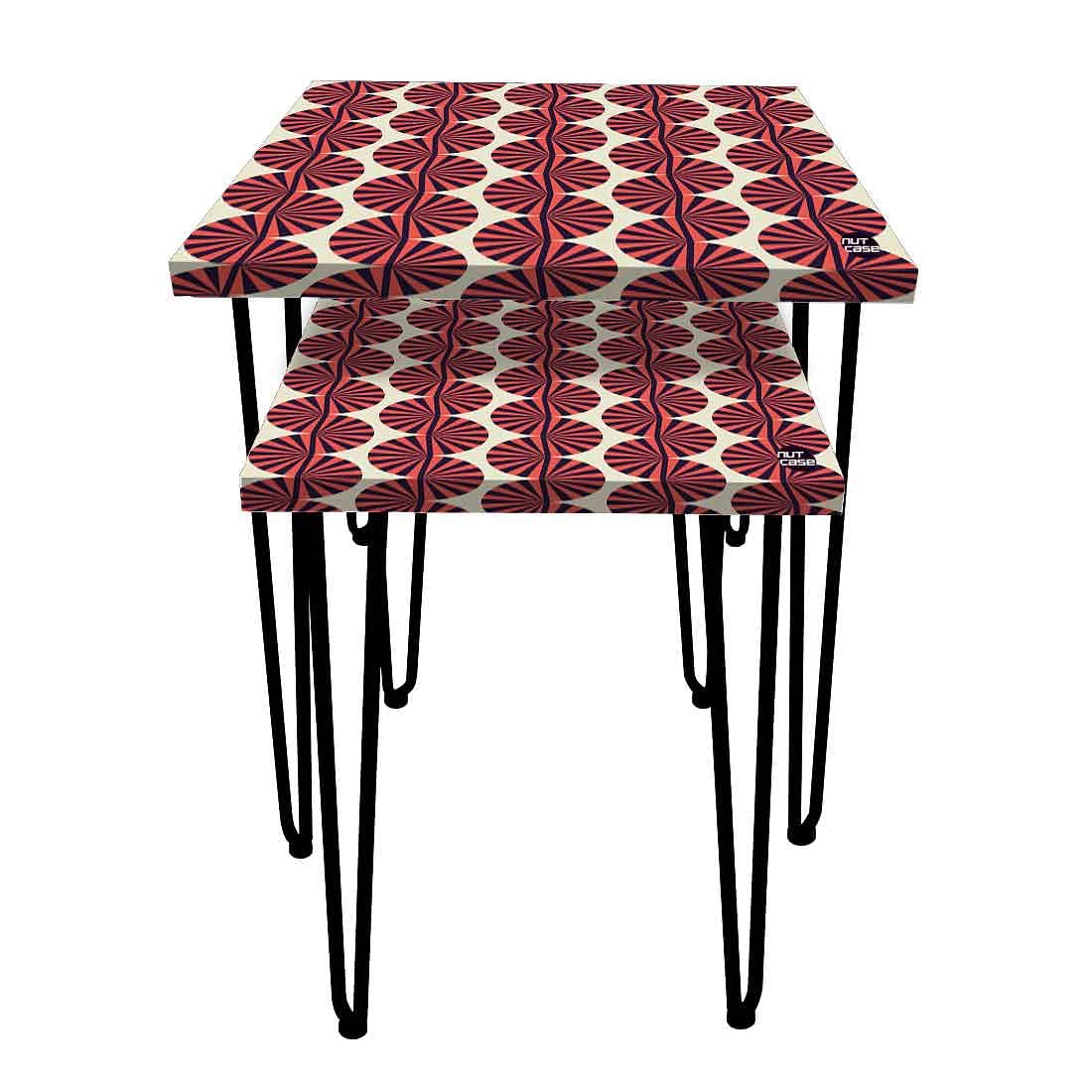 Patio Nesting Tables Set of 2 for Living Room Outdoors Home - Retro Pattern Nutcase