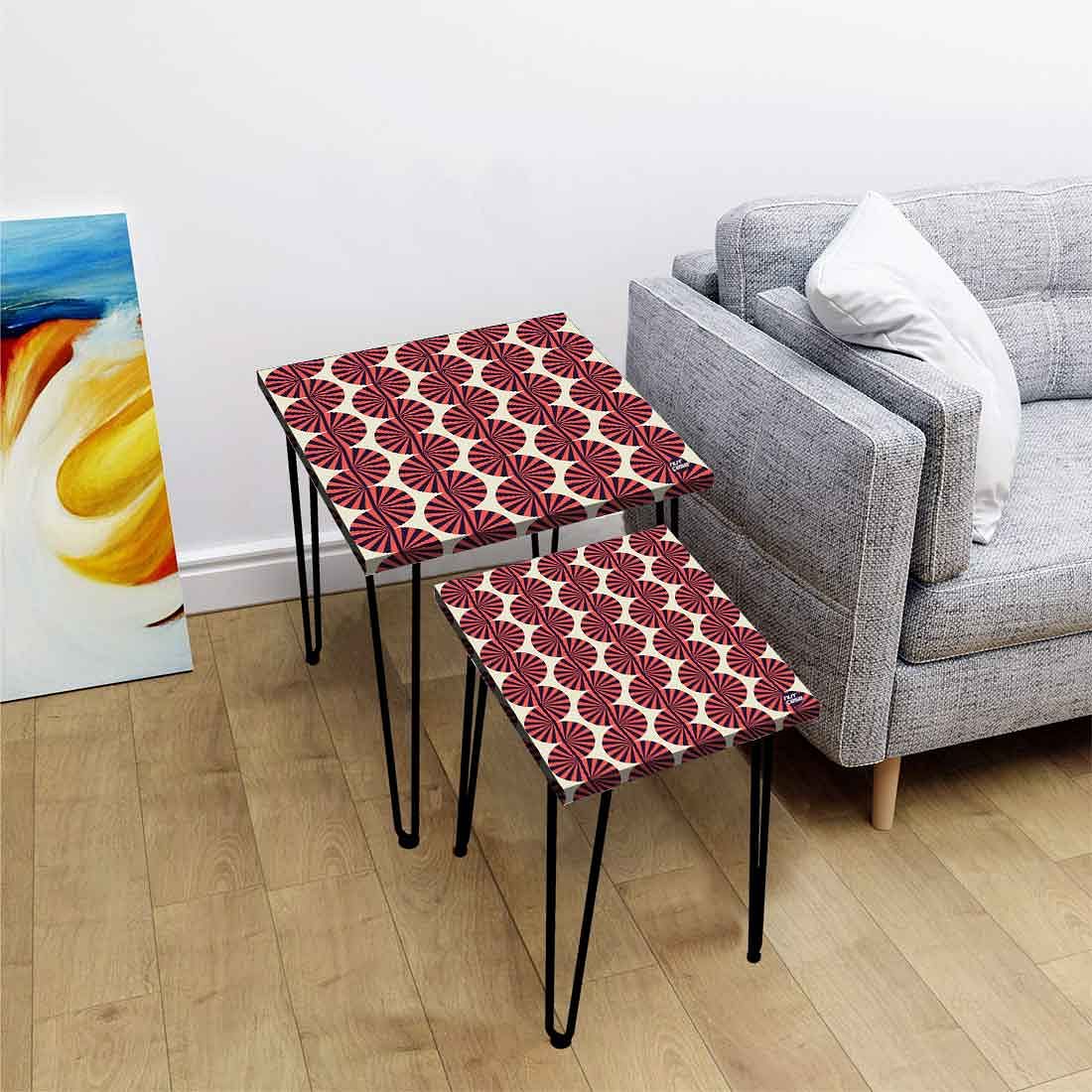 Patio Nesting Tables Set of 2 for Living Room Outdoors Home - Retro Pattern Nutcase