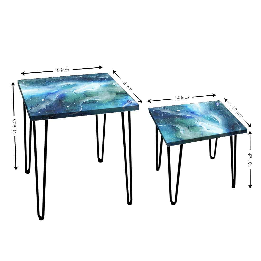Modern Coffee Table Nesting Set of 2 Nest Of Tables for Living Room - Watercolor Nutcase