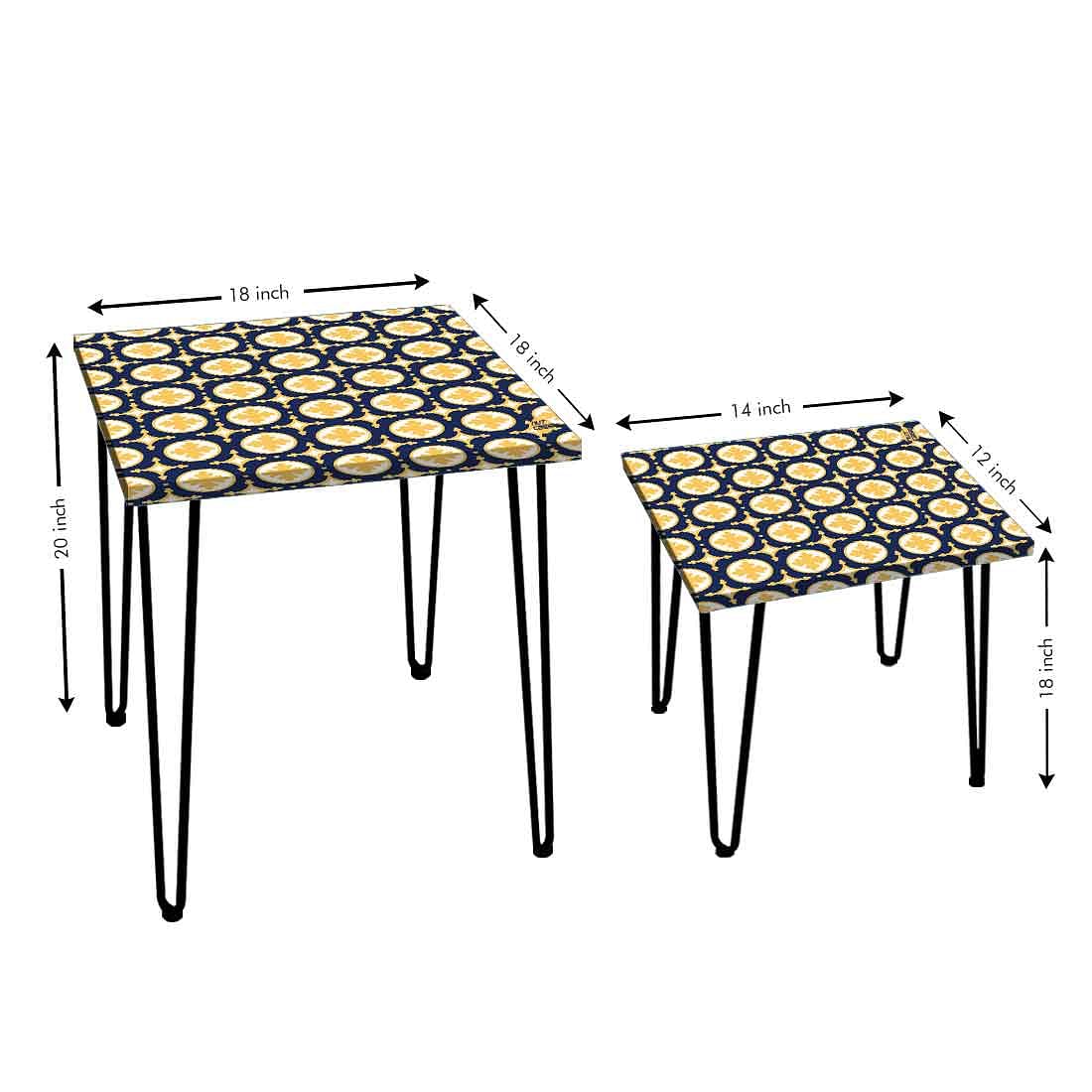 Nesting Tables for Living Room Office & Bedroom Set of 2 - Yellow Circle Nutcase