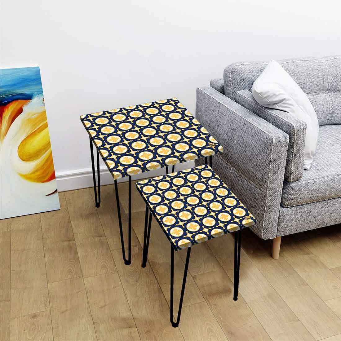 Nesting Tables for Living Room Office & Bedroom Set of 2 - Yellow Circle Nutcase