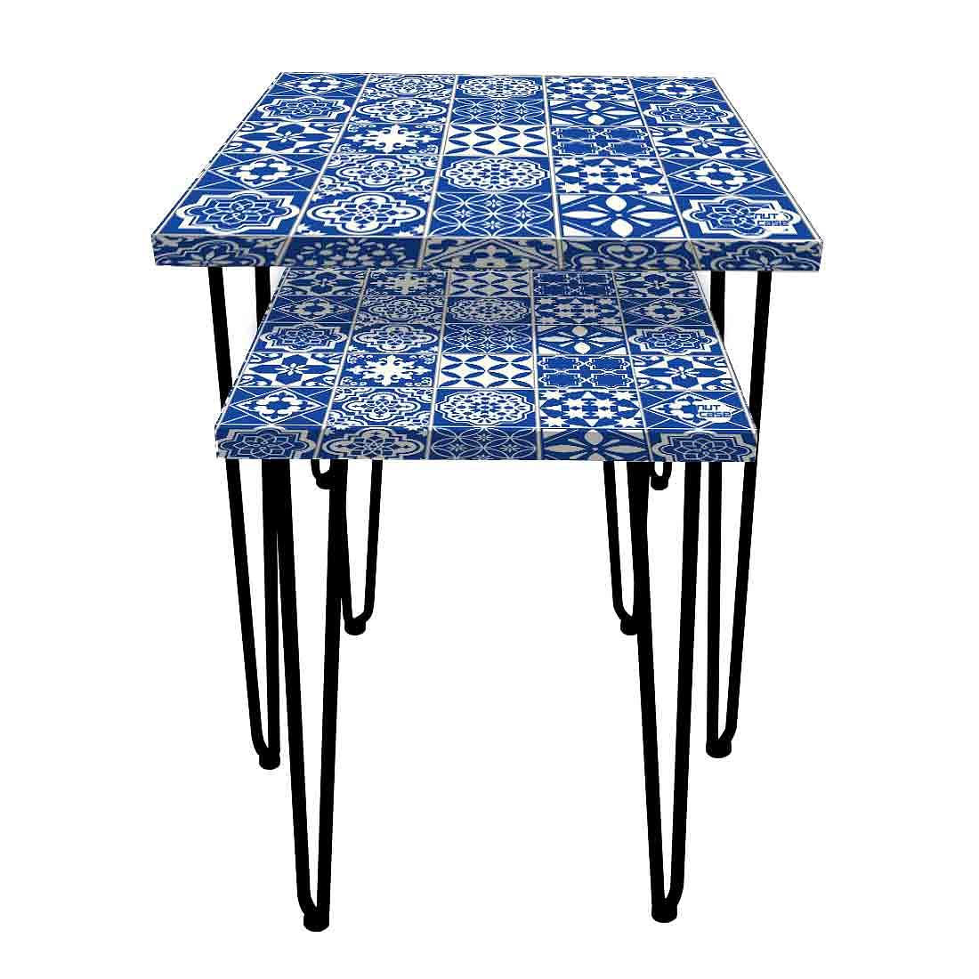 Nesting Table Set of 2 Nest Of Tables for Living Room Outdoors Patio - Azulejo Nutcase