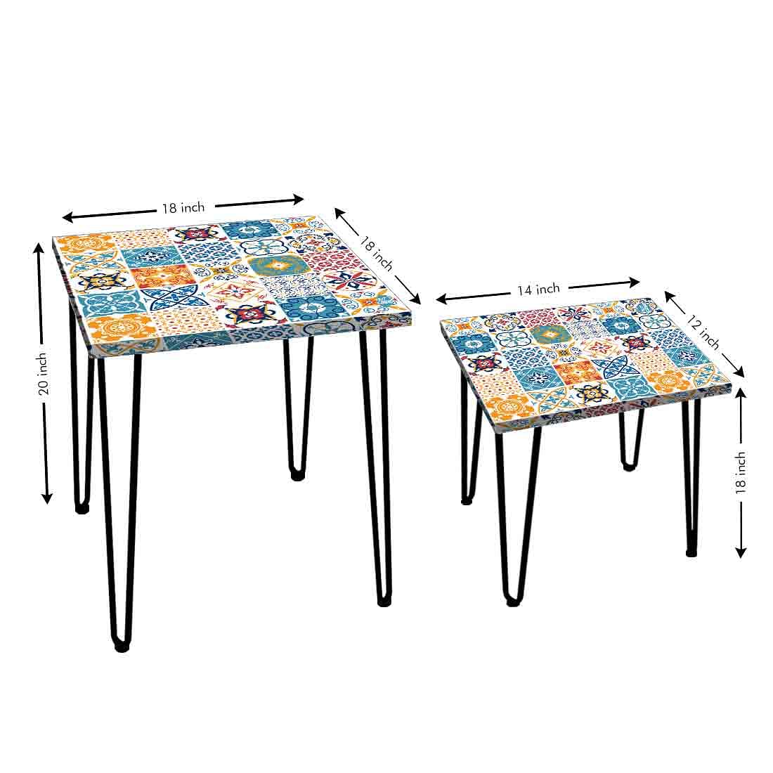 Nesting Table Set of 2 for Living Room Outdoors Patio - Azulejos Portuguese Nutcase
