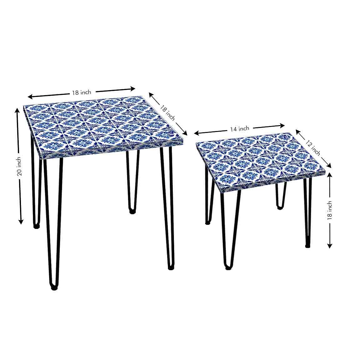 Nesting Coffee Table Set of 2 for Living Room Balcony Side Tea Tables - Floral Art Nutcase