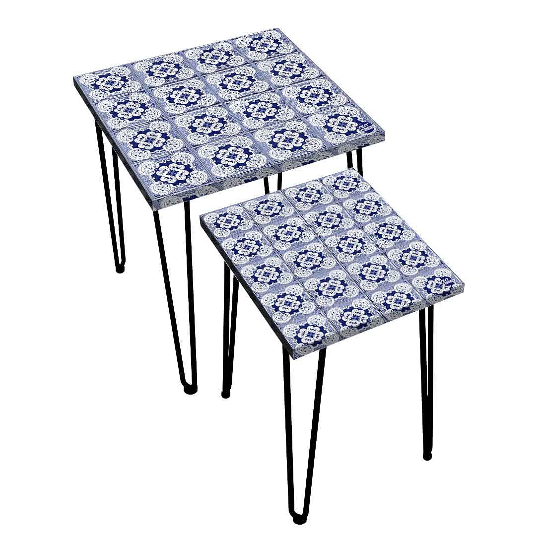 Side Table for Bedroom Square Nesting Table Living Room Office and Home - Spanish Tiles Nutcase