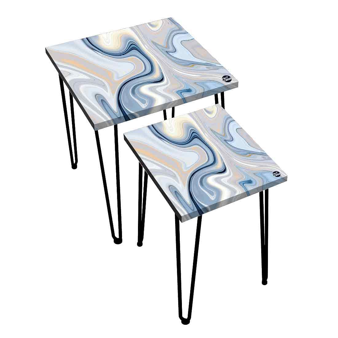 Nesting Coffee End Tables Modern Decor Side Table for Home & Office  - Blue Swirl Nutcase