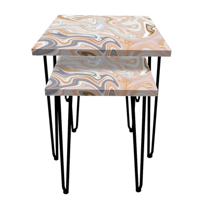 Nesting Side Tea Stacking Tables for Living Room Set of 2 - Marble Swirl Nutcase