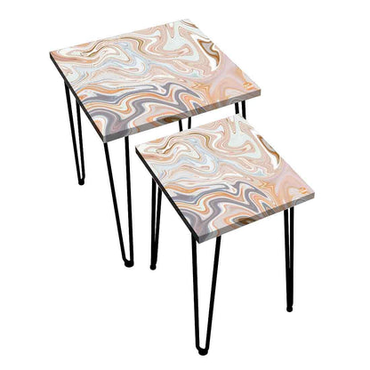 Nesting Side Tea Stacking Tables for Living Room Set of 2 - Marble Swirl Nutcase