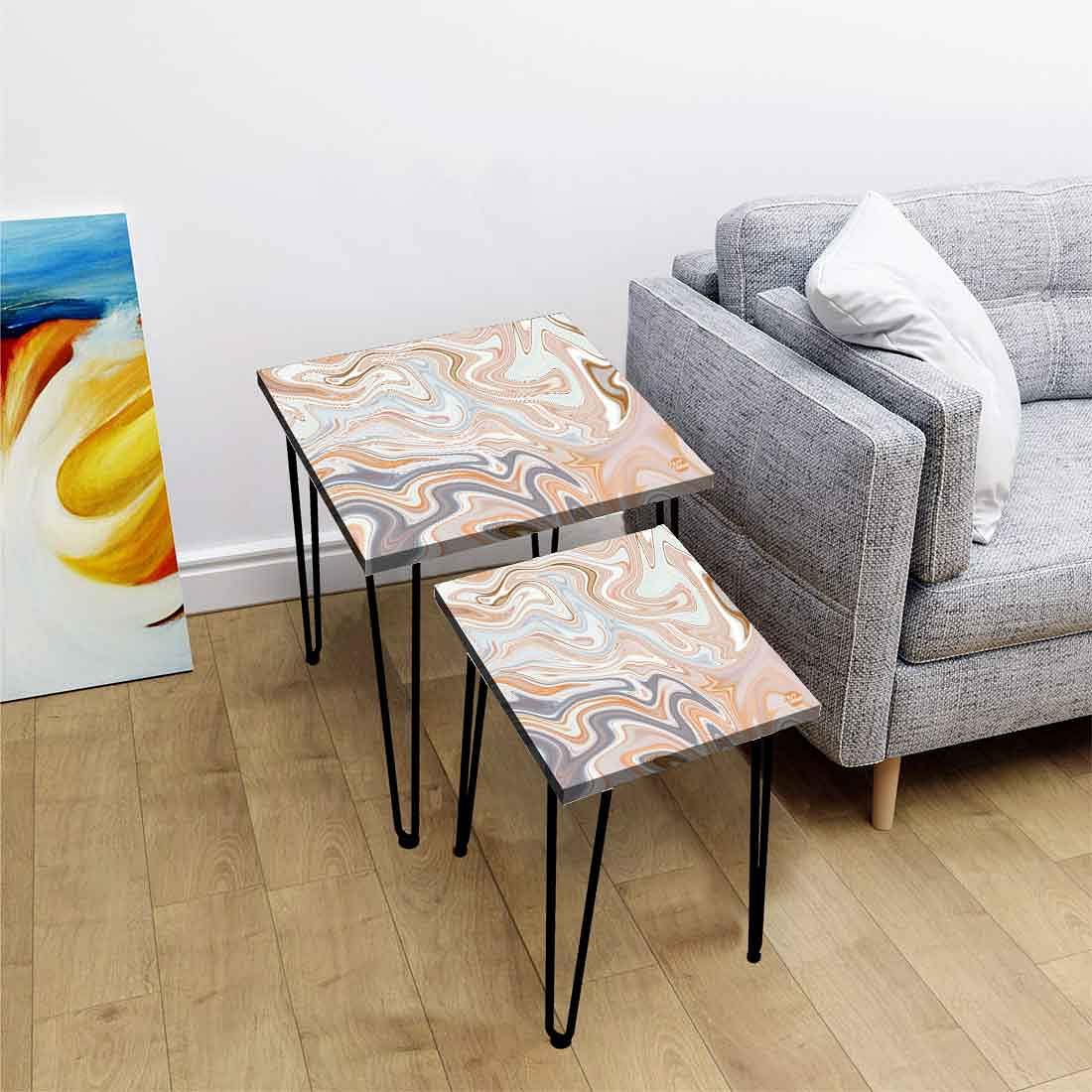 Nesting Side Tea Stacking Tables for Living Room Set of 2 - Marble Swirl Nutcase