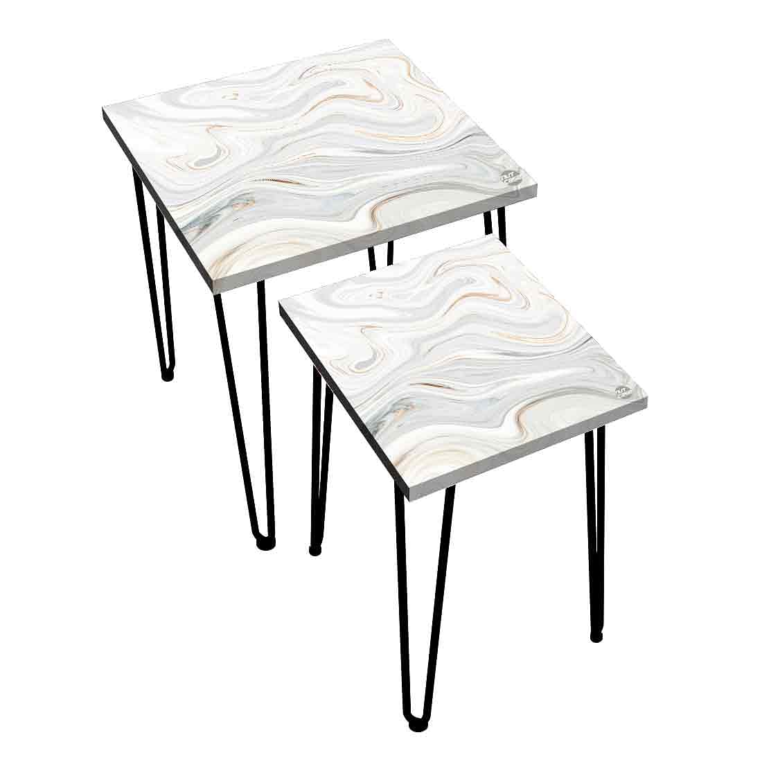 Marble Nesting Coffee Tables Set of 2 Side Table for Living Room - White Swirl Nutcase