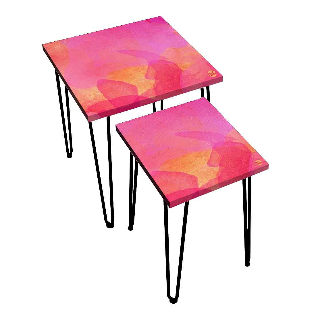 Nesting End Tables Modern Decor for Home and Office Set of 2 - Pink Watercolor Nutcase