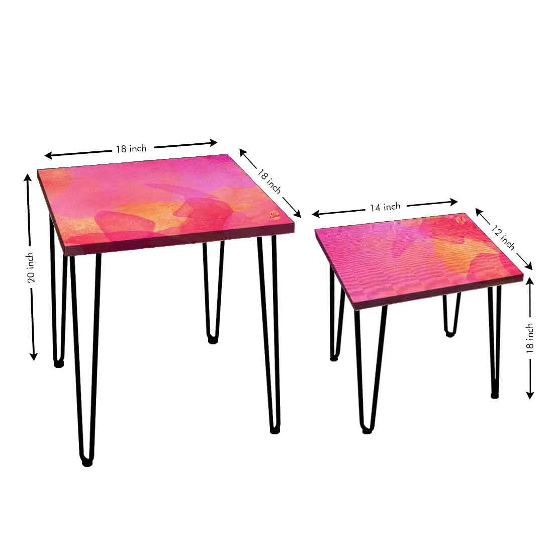 Nesting End Tables Modern Decor for Home and Office Set of 2 - Pink Watercolor Nutcase