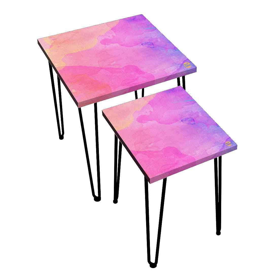 Nesting Side Tables Set of 2 Nest of Table for Living Room - Purple Watercolor Nutcase