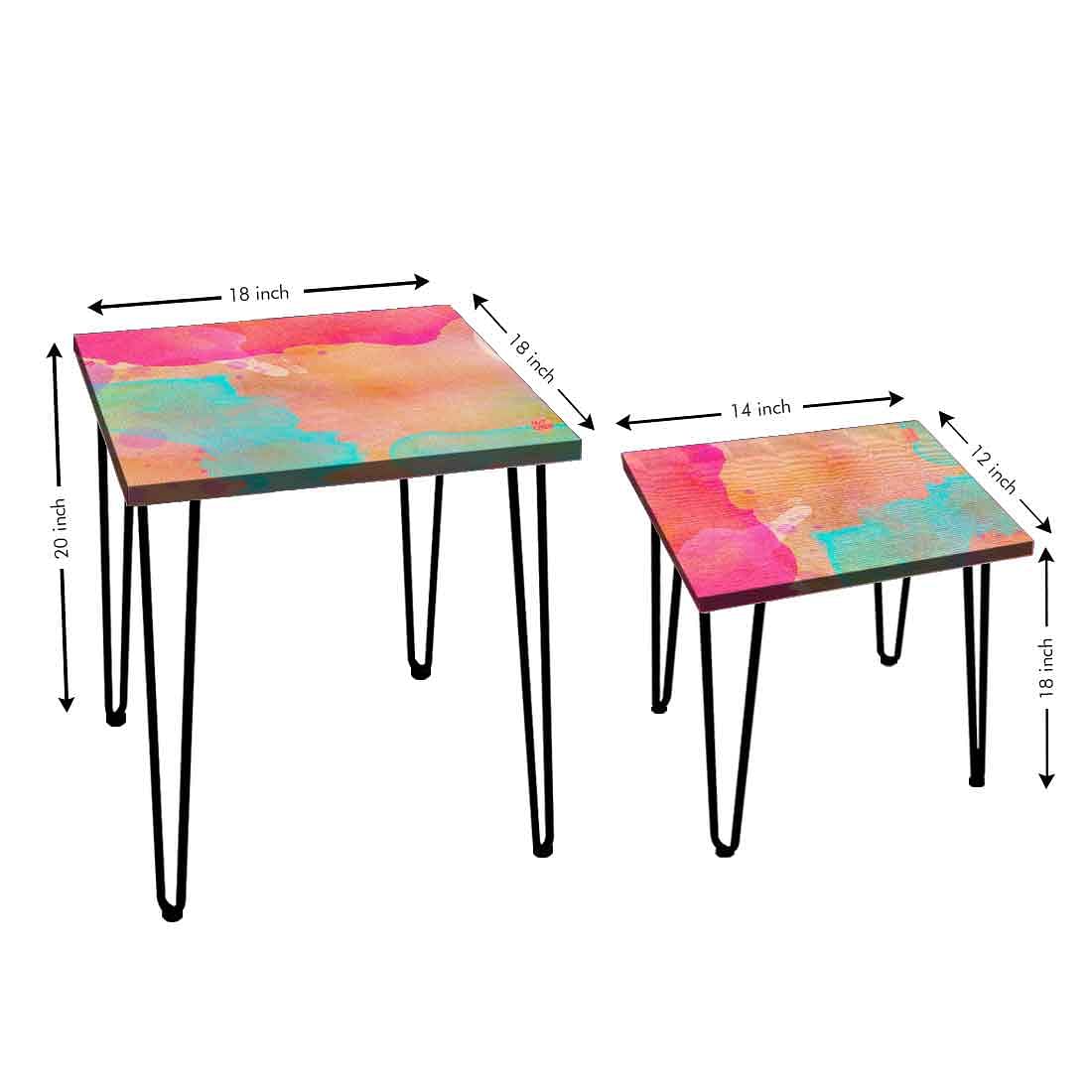 Nesting Coffee Table Set of 2 for Living Room & Office - Multi Watercolor Nutcase