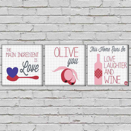 Wall Art Decor Hanging Panels Set Of 3 -Love Laughter And Wine Nutcase