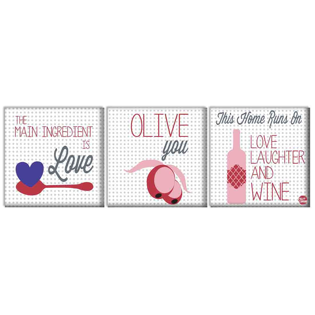 Wall Art Decor Hanging Panels Set Of 3 -Love Laughter And Wine Nutcase
