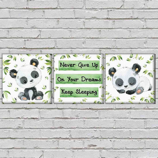 Nutcase Wall Art For Kids Room Stylish Panel Non-Fading Digital Painting for Children room, Bedroom set of 3 - Cute Panda Nutcase