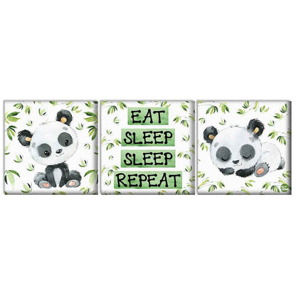 Wall Art Decor Hanging Panels Set Of 3 - Cute Mini Panda Nutcase