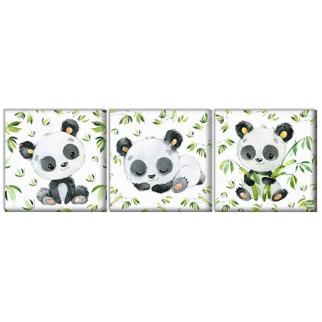 Wall Art Decor Hanging Panels Set Of 3 - Lovely Panda Nutcase