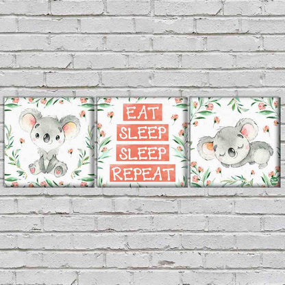 Nutcase Wall Art For Kids Room Stylish Panel Non-Fading Digital Painting for Children room, Bedroom Set of 3 - koala Nutcase