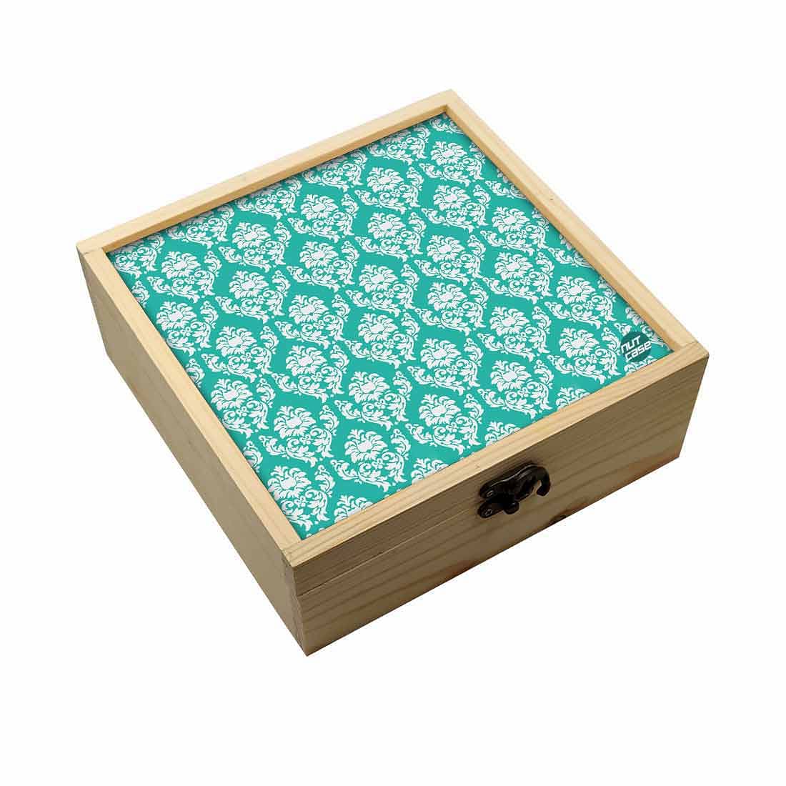 Jewellery Box Makepup Organizer -  Mint & White Damask Nutcase