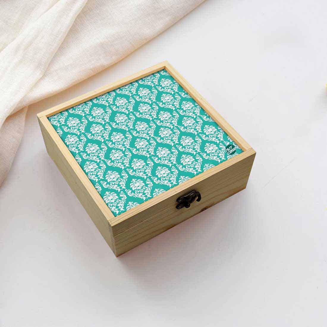 Jewellery Box Makepup Organizer -  Mint & White Damask Nutcase