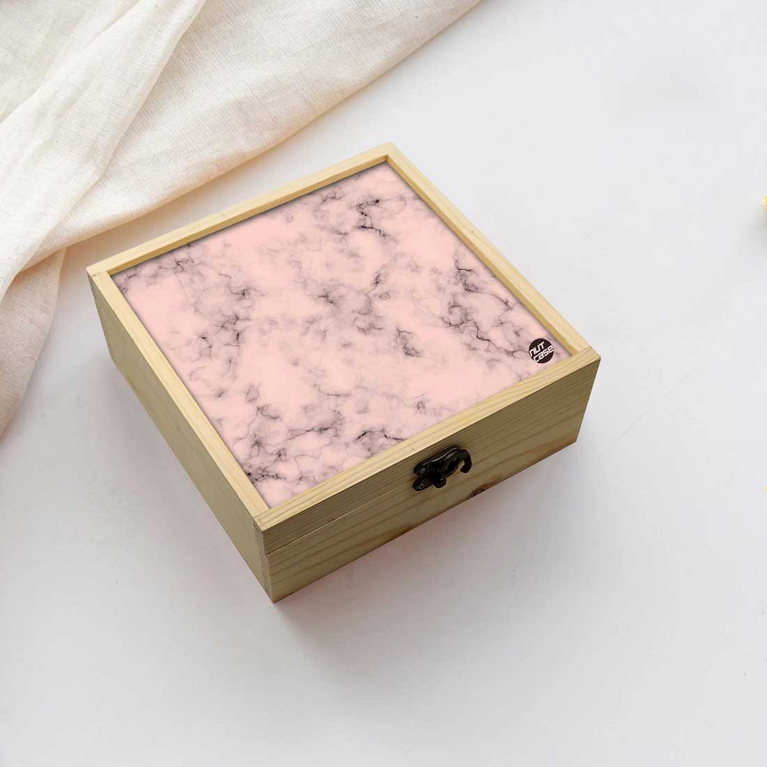 Jewellery Box Makepup Organizer -  Peach Color Designer Marble Pastel Nutcase