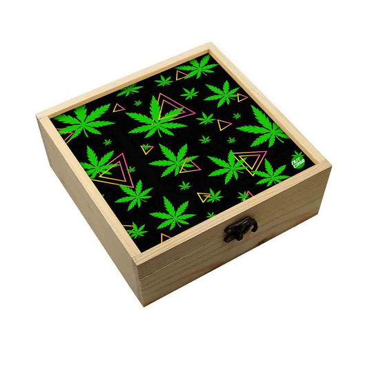 Jewellery Box Makepup Organizer -  Green Leaves Black Nutcase