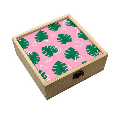 Jewellery Box Makepup Organizer -  Green Monstera Hipster Pink Nutcase