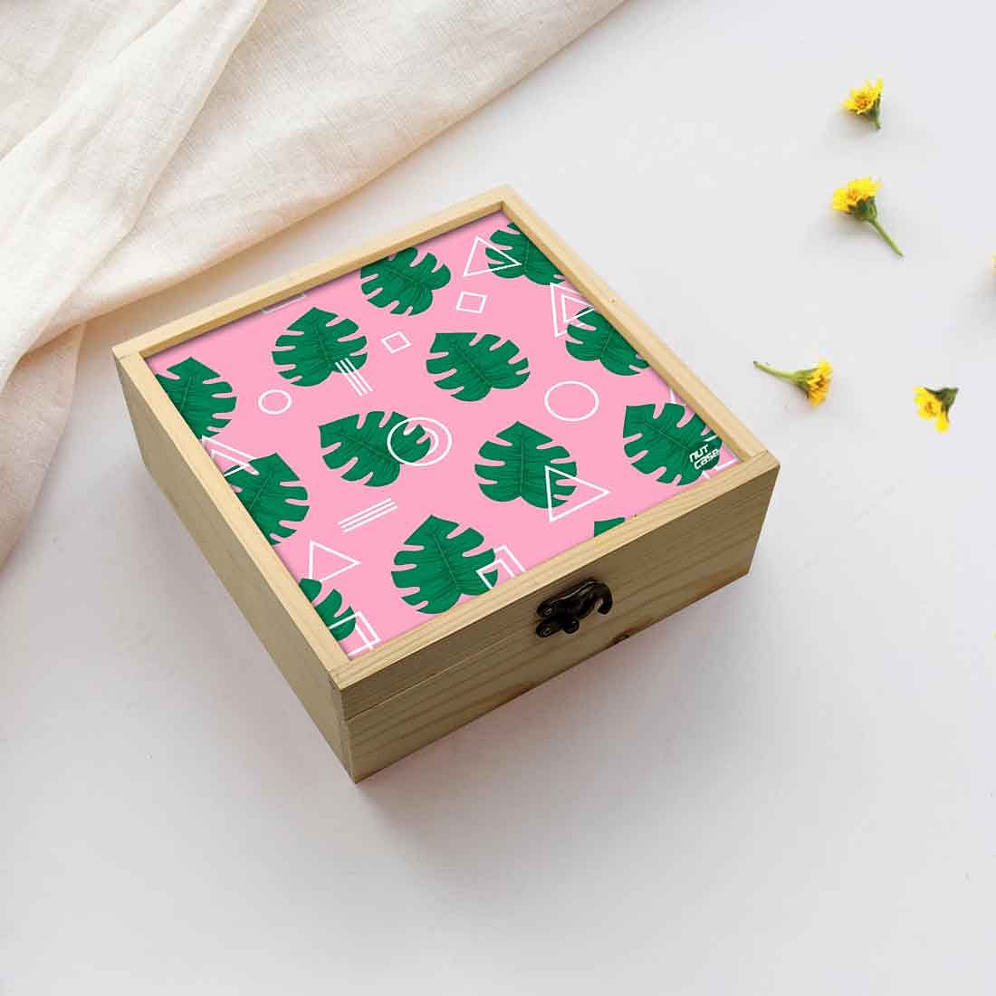 Jewellery Box Makepup Organizer -  Green Monstera Hipster Pink Nutcase