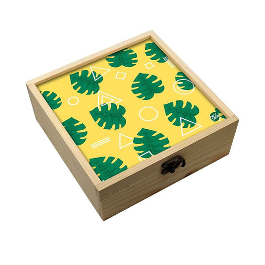 Jewellery Box Makepup Organizer -  Green Monstera Hipster Yellow Nutcase