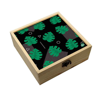 Jewellery Box Makepup Organizer -  Dark Green Monstera Hipster Nutcase