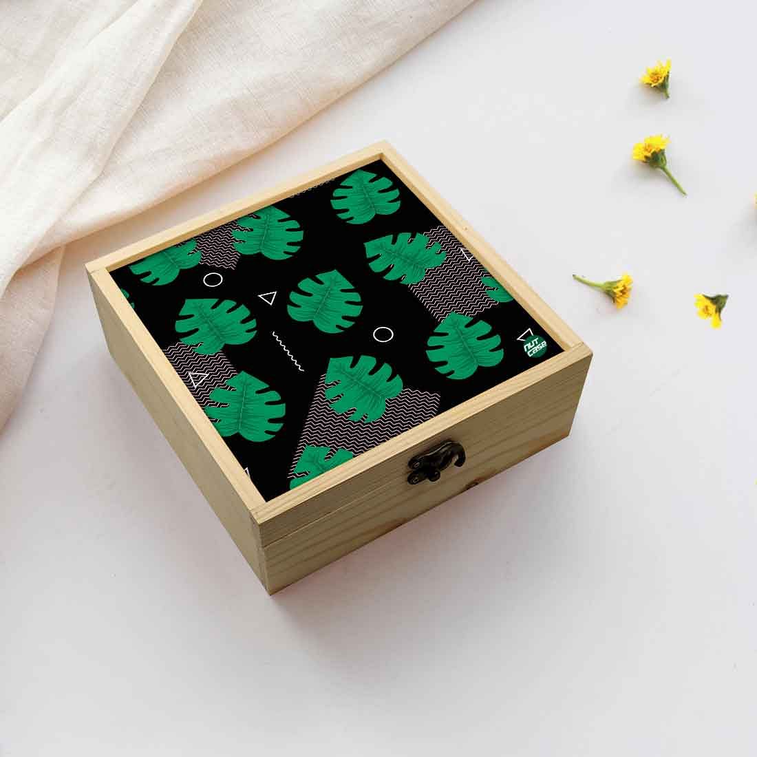 Jewellery Box Makepup Organizer -  Dark Green Monstera Hipster Nutcase