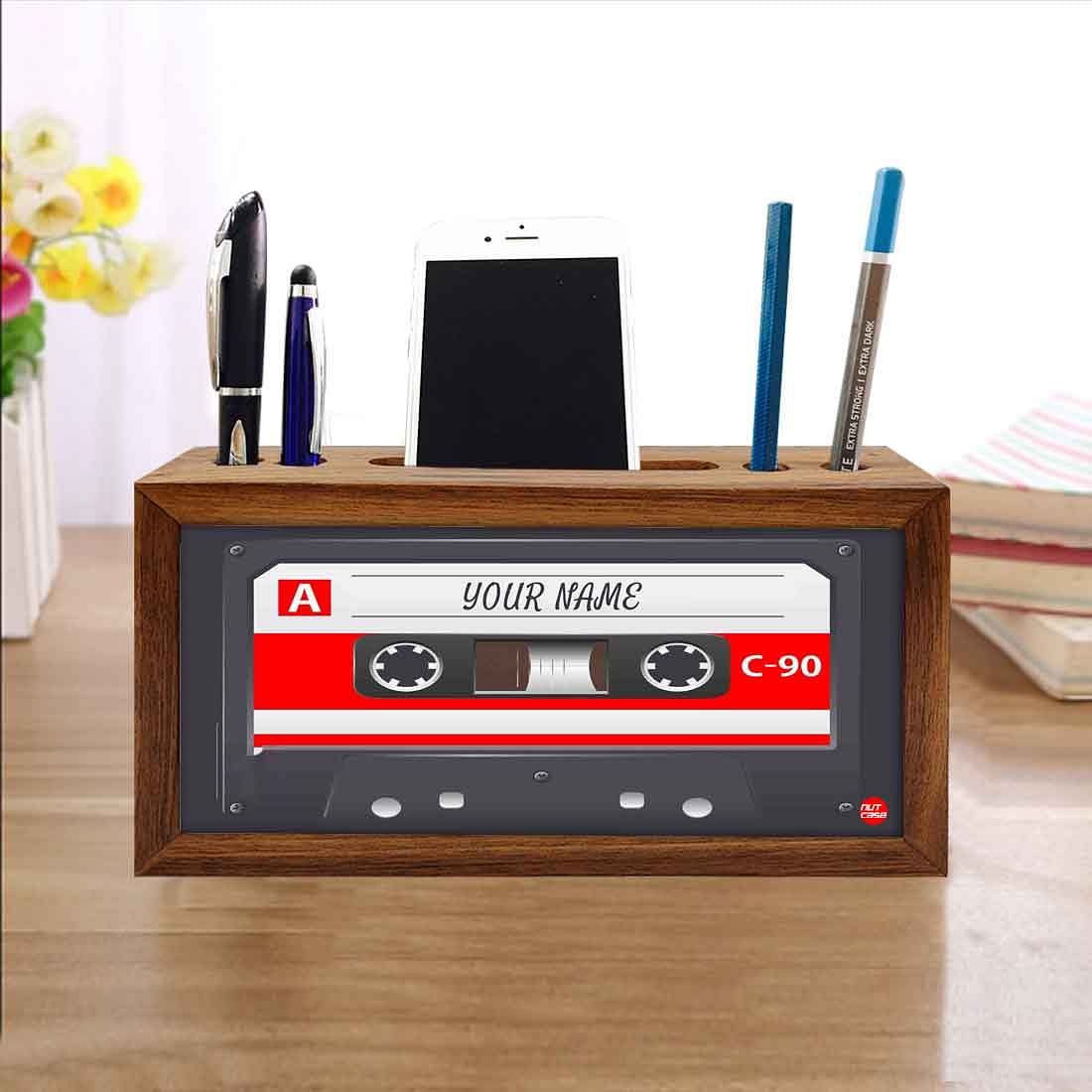 Personalized Wooden Table Organizer - Gray Cassette Nutcase