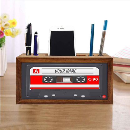 Personalized Wooden Table Organizer - Gray Cassette Nutcase