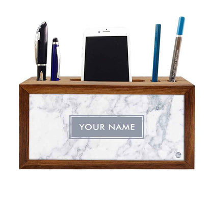 Custom Wood desktop organizer - White Marble Pastel Nutcase