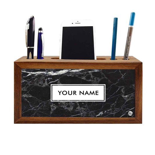 Personalized Wooden desk organizer - Black Marble Pastel Nutcase