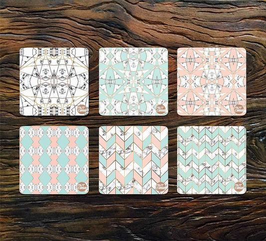 Square Design Coaster Set of 6 for Coffee Mugs & Water Glasses - Marble Pastel Nutcase
