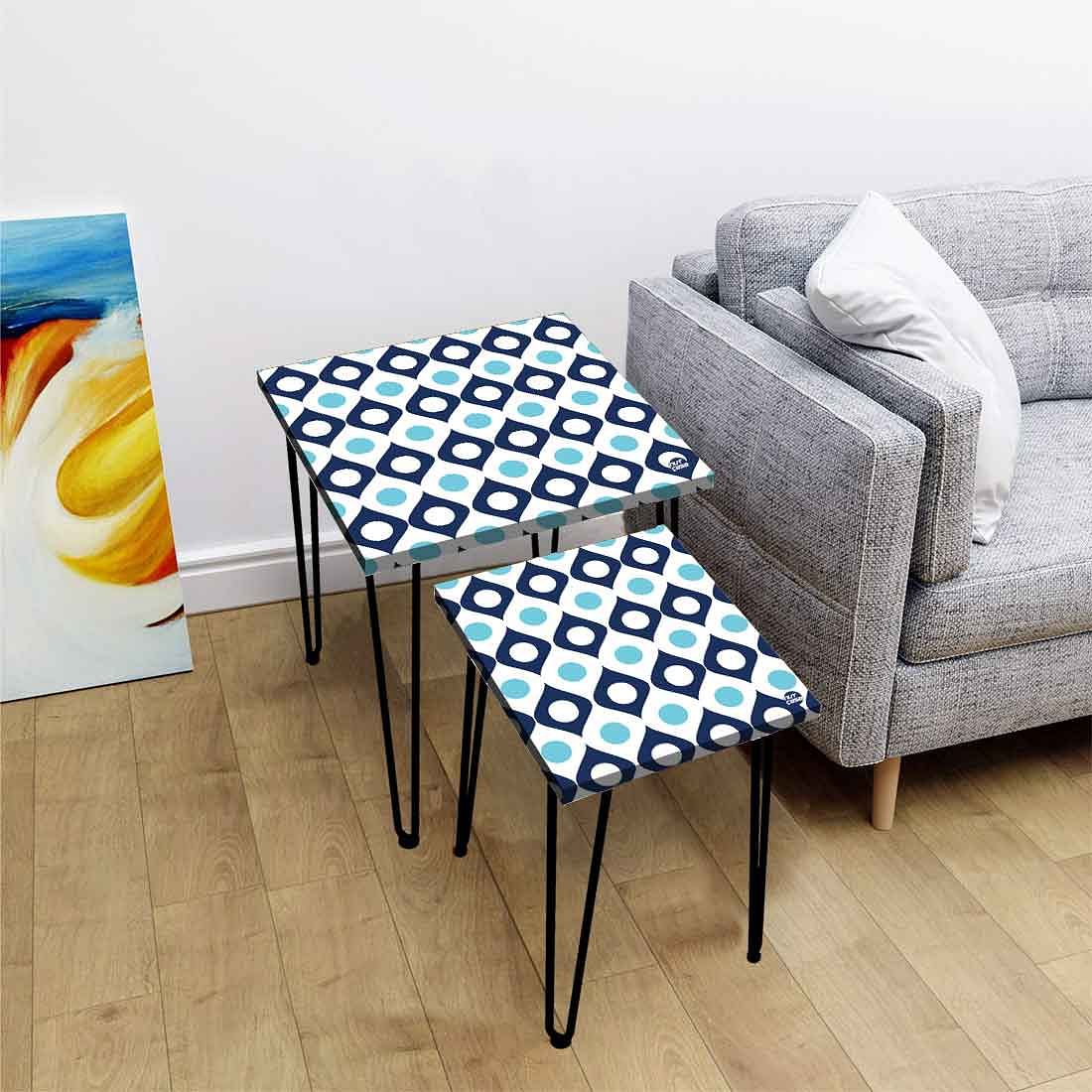 Coffee Table Nesting Set of 2 for Living Room Home Decor - Blue Dots Nutcase