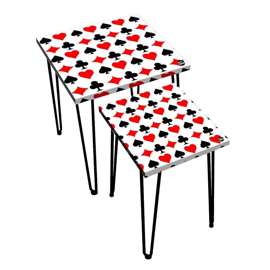 Designer Side Table for Living Room Nest of Tables Set Of 2  - Poker Card Nutcase