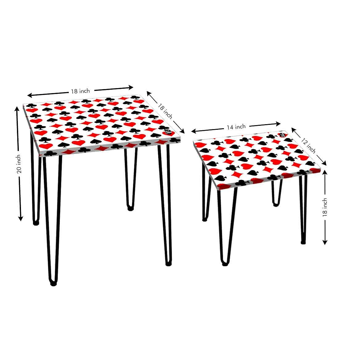 Designer Side Table for Living Room Nest of Tables Set Of 2  - Poker Card Nutcase