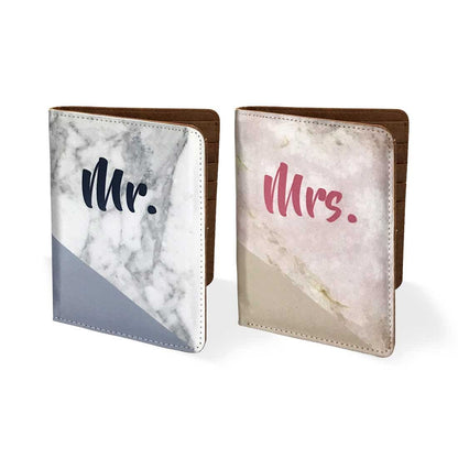 Couple Passport Cover Holder Leather Travel Wallet Case Designer Passport Cover - Mr. Mrs. Marble Design Nutcase