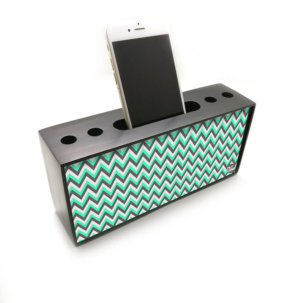 Pen Mobile Stand Holder Desk Organizer - Mint And Gray Shevron Nutcase