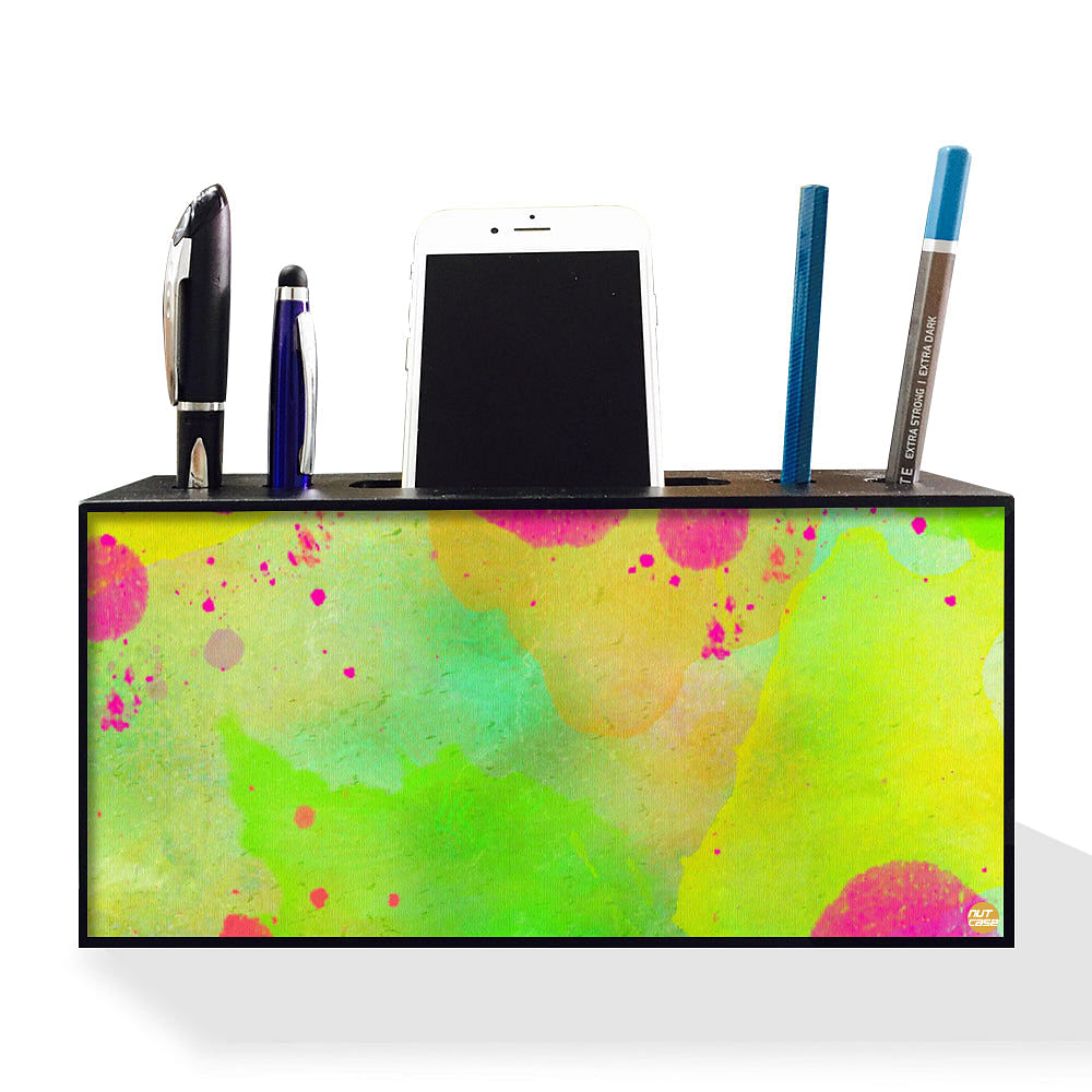 Pen Mobile Stand Holder Desk Organizer - Watercolors Paint Green Nutcase