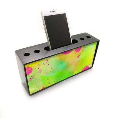 Pen Mobile Stand Holder Desk Organizer - Watercolors Paint Green Nutcase