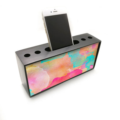 Pen Mobile Stand Holder Desk Organizer - Watercolors Paint Yellow Nutcase