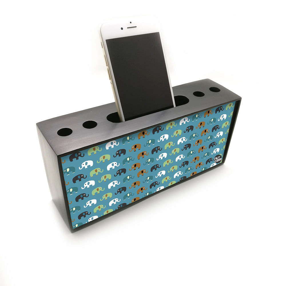 Pen Mobile Stand Holder Desk Organizer - Elephants Blue Nutcase