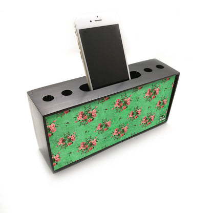 Wooden Phone Pen Stand Holder Desk Organizer for Office - Shabby Flowers Nutcase