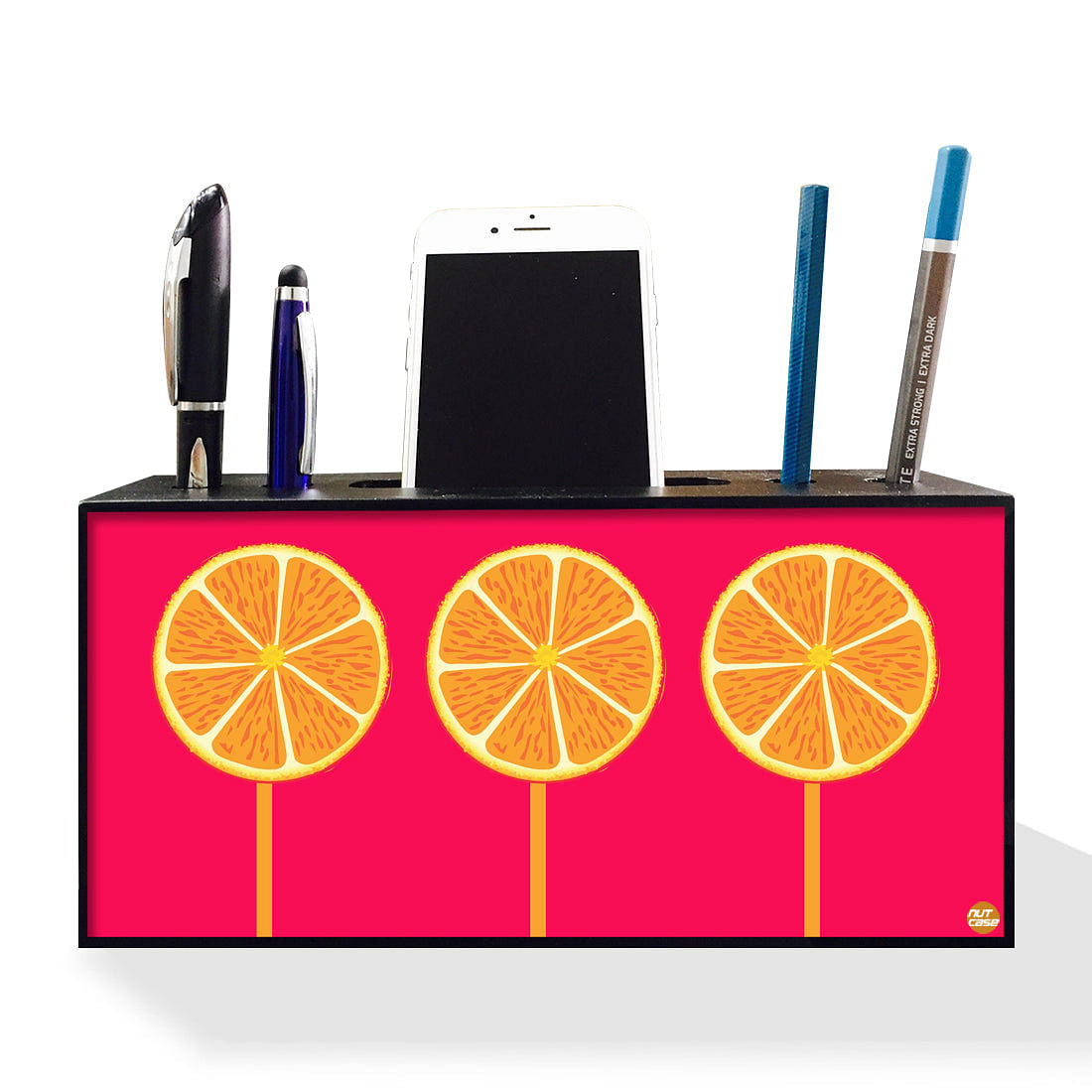 Pen Mobile Stand Holder Desk Organizer - Lemons Pink Nutcase