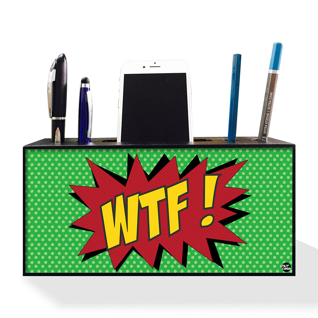 Pen Mobile Stand Holder Desk Organizer - Comic Style WTF Nutcase